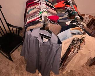 DOUBLE RACK FULL OF FINE MEN'S & WOMEN"S CLOTHING & JACKETS