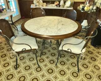 VINTAGE DREXEL HERITAGE IRON DINETTE w/ MARBLE INLAY