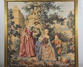 Framed Tapestry Scene in Gilded Frame