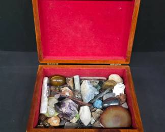 Wooden Box of Assorted Rocks and Minerals