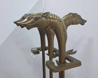 Brass Fireplace Tool Set with Horse Heads