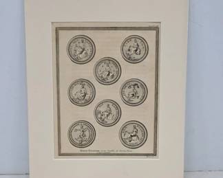 1774 Copper Plate Engraving of Coins