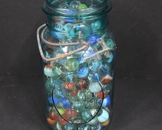 Glass Marbles and Ball Mason Jar