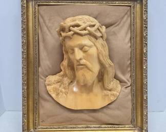 Carved Bust of Christ in Gold Frame