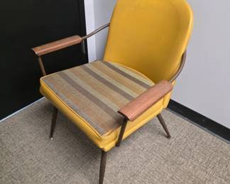 MCM Yellow Vinyl and Wood Armchair