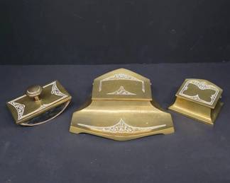 Bronze Desk Set with Inkwell and Blotter