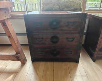 204	Chinese 3 drawer low chest old anhui china pine wood	24x15.5x23.5