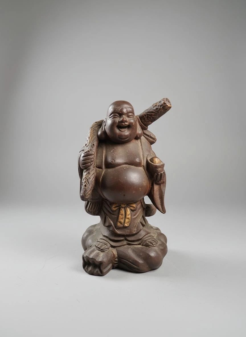 Wooden Laughing Buddha Statue