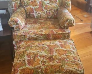 Toile Print Armchair and Ottoman