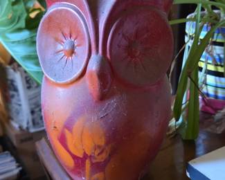 Red Ceramic Owl Vase
