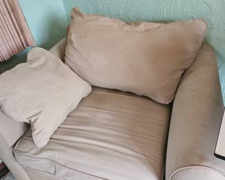 Tan Armchair with Ottoman second image