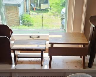 Wooden Magazine Rack and Stools
