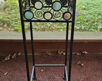 Black Metal Plant Stand with Iridescent Inlays
