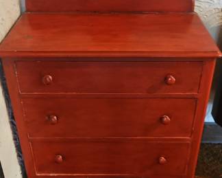 Red Painted Pine Chest of Drawers