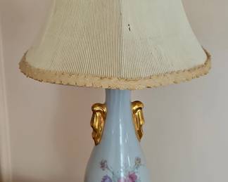 Light Blue Floral Ceramic Urn Lamp