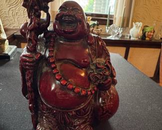 Red Resin Laughing Buddha Figurine B