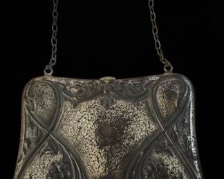 Ornate Silver Metal Coin Purse with Lipstick Holder
