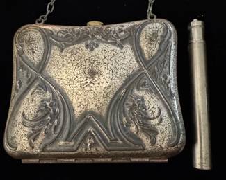 Ornate Silver Metal Coin Purse with Lipstick Holder third image
