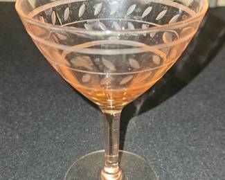 Pink Etched Glass Coupe Glasses, set of