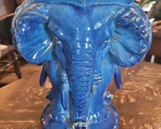 Blue Ceramic Elephant Garden Stool