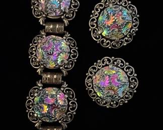 Judy Lee Iridescent Floral Bracelet and Earrings Set