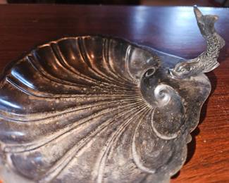 Silver Plated Nautilus Shell Dish with Dolphin third image