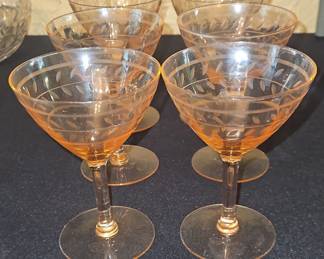 Pink Etched Glass Coupe Glasses, set of second image