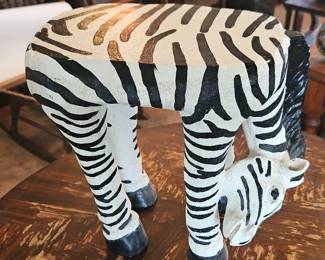 Hand Carved Zebra Stool