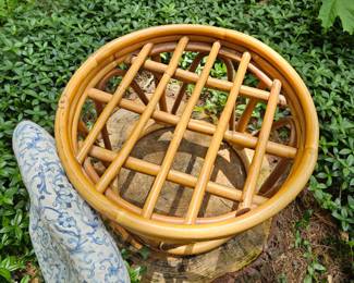 Rattan Footstool with Chinoiserie Cushion second image
