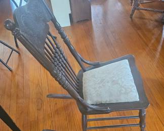 Antique Carved Spindle Back Rocking Chair second image