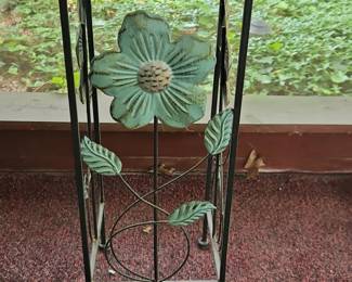 Metal Plant Stand with Teal Flower