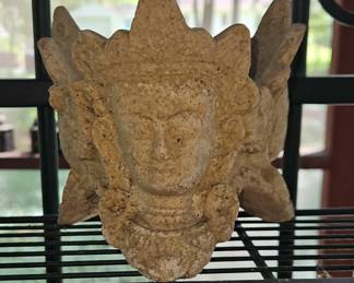 Khmer Sandstone Deity Head Sculpture
