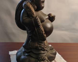 Wooden Laughing Buddha Statue second image