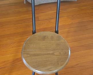 Vintage Oak Stool with Metal Legs