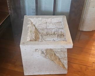 Concrete and Travertine Stone Side Table second image