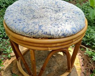 Rattan Footstool with Chinoiserie Cushion