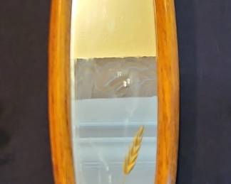 Oval Wood Framed Mirror with Wheat Etching
