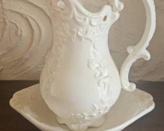 White Ceramic Pitcher and Basin