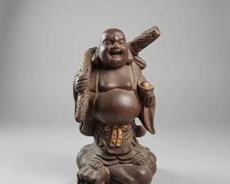 Wooden Laughing Buddha Statue