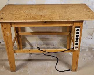 Wooden Workbench with Power Strip