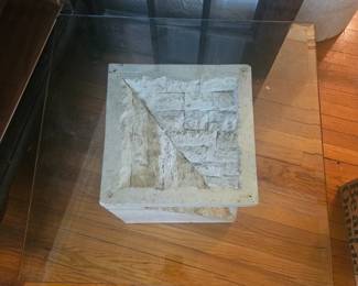 Concrete and Travertine Stone Side Table