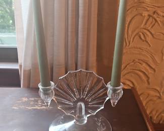 Etched Glass Fan Candlestick Holder