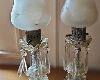 Pair of Boudoir Lamps with Crystal Prisms