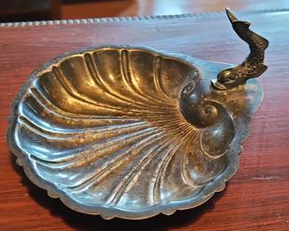 Silver Plated Nautilus Shell Dish with Dolphin