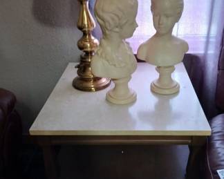 Mid century end table, brass lamp