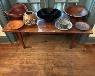 Modern Coffee Table with Turned Wooden Bowls and Pottery