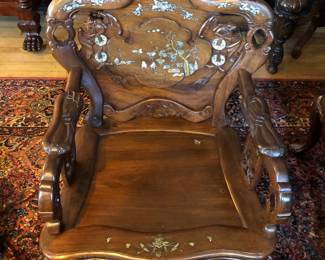 Incredible 10 piece Indo-Chinese mother of pearl inlaid Rosewood suite of furniture. My client inherited this from her family and brought it back from Vietnam 40-50 years ago. Its age is around 100 years old.