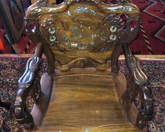 Incredible 10 piece Indo-Chinese mother of pearl inlaid Rosewood suite of furniture. My client inherited this from her family and brought it back from Vietnam 40-50 years ago. Its age is around 100 years old.