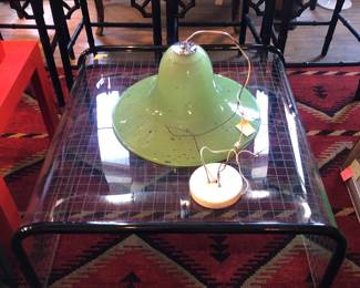 Pace molded glass coffee table. Signed a Murano glass hanging shade
