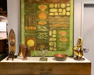 Sterling Vance Hykes 1968  heavily textured mixed media & painting on board. African American known more for his enamels, exhibited in May shows and at Karamu. 